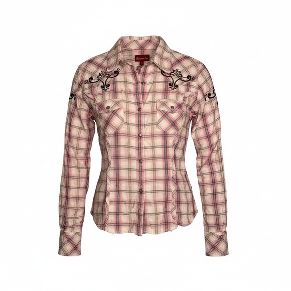 Panhandle Slim Tops - Panhandle Slim Western Plaid Studded Embroidered Snap Shirt Women's Medium